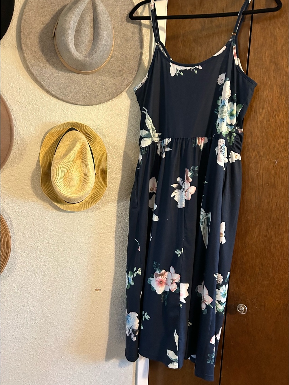 Floral Navy Spaghetti Strap Dress - (Women) - Picture 2 of 7
